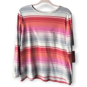 Talbots - Coral,Pink, Gray & White - Round neck Pullover - Long-Sleeved - Sz 2X